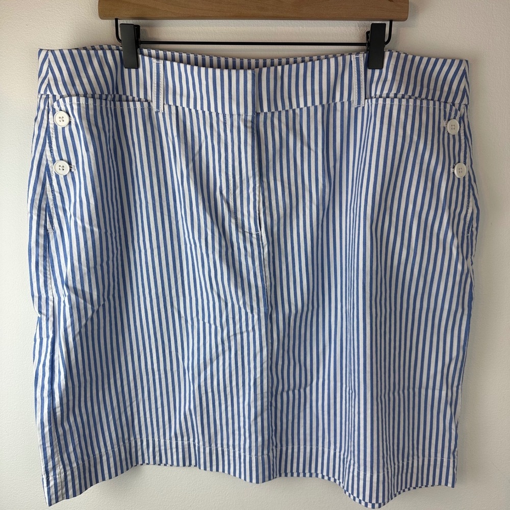 TALBOTS Plus Preppy Nautical Blue & White Seersucker Skirt 18W